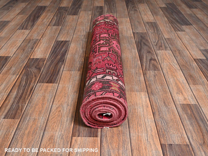 Pink 2'10" x 9'8" Vintage Hand knotted Wool Rug - Sku: O02227