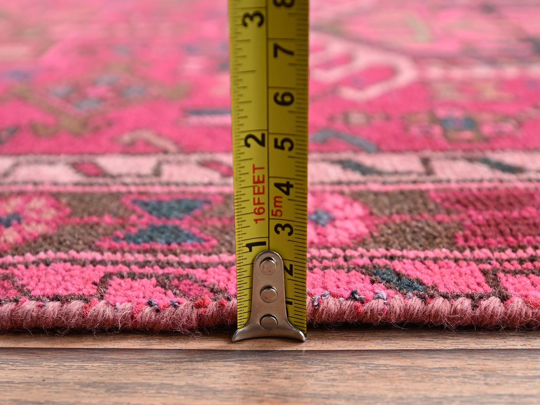 Vintage hand-knotted wool runner in Pink & Chocolate Brown, 2'10" x 9'8" — SKU O02227 (view 6)