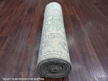 Brown 2'10" x 19'7" Oushak And Peshawar Hand knotted Wool Rug - Sku: O022283