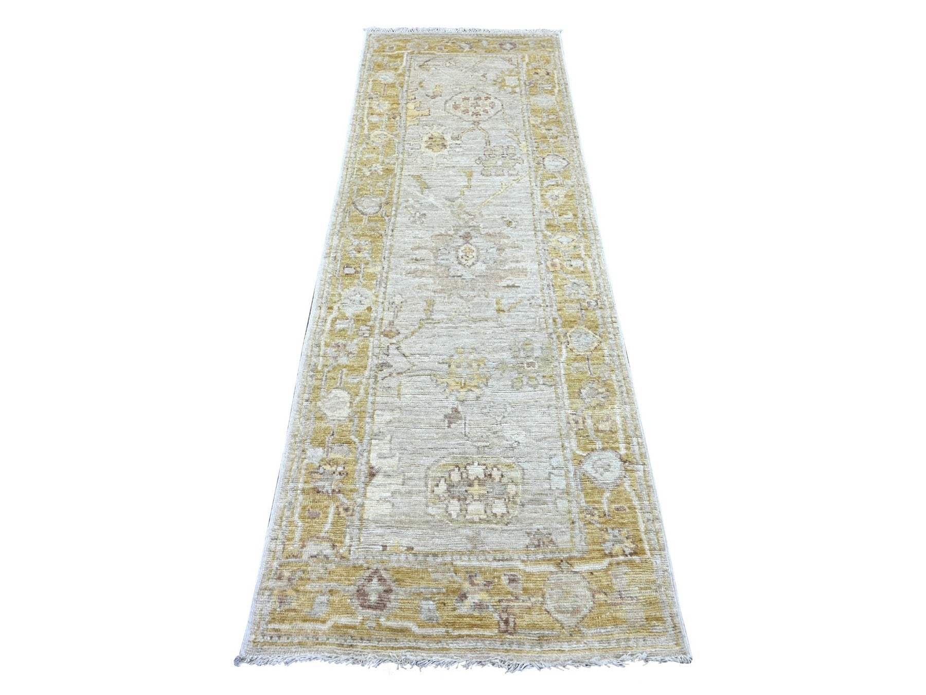 Grey 2'8" x 7'10" Oushak And Peshawar Hand knotted Wool Rug - Sku: O022284