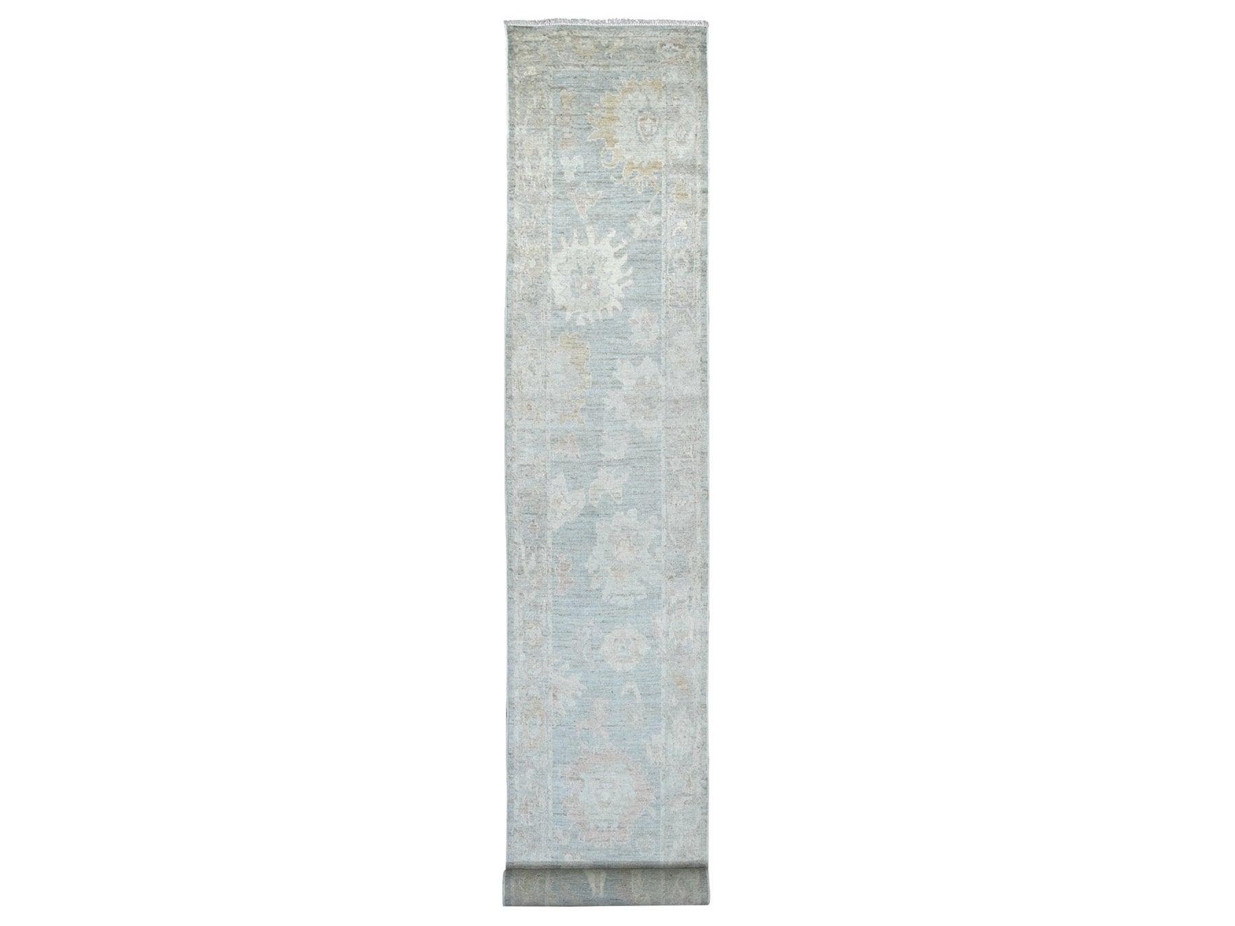 Blue 2'8" x 20'3" Oushak And Peshawar Hand knotted Wool Rug - Sku: O022285