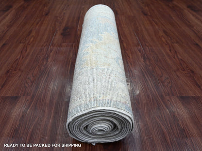 Blue 2'8" x 20'3" Oushak And Peshawar Hand knotted Wool Rug - Sku: O022285