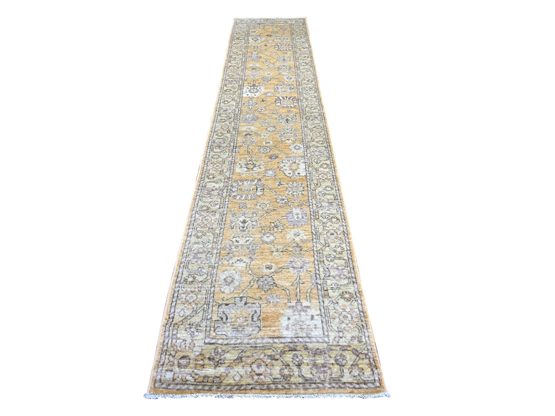 Brown 2'8" x 13'6" Oushak And Peshawar Hand knotted Wool Rug - Sku: O022287