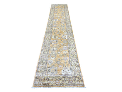 Brown 2'8" x 13'6" Oushak And Peshawar Hand knotted Wool Rug - Sku: O022287