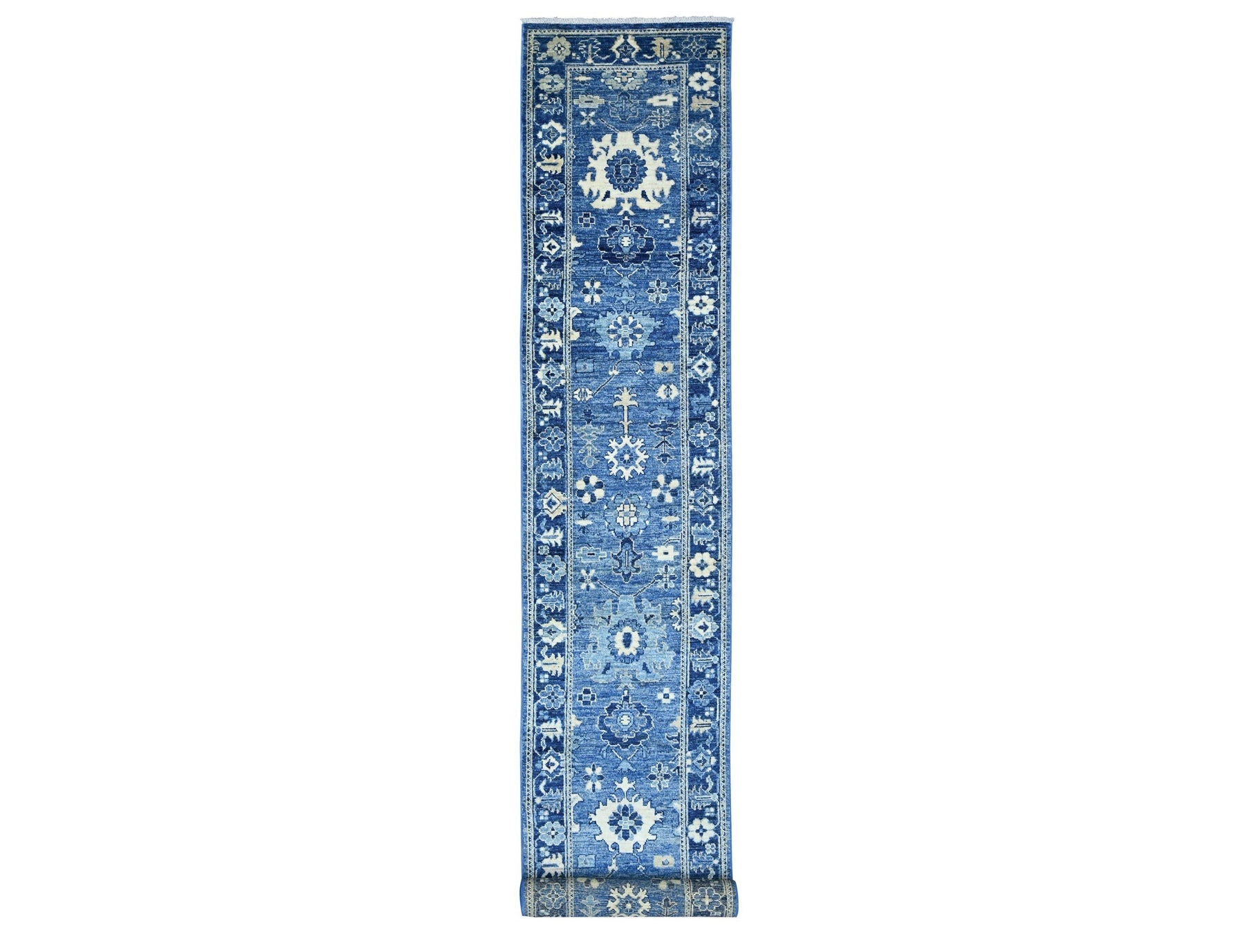 Blue 2'8" x 18'11" Oushak And Peshawar Hand knotted Wool Rug - Sku: O022289