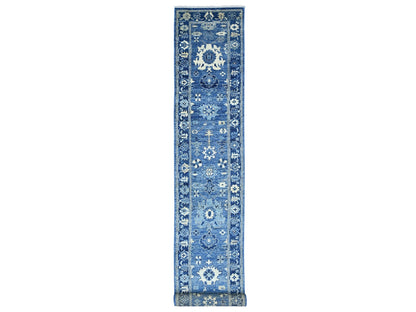 Blue 2'8" x 18'11" Oushak And Peshawar Hand knotted Wool Rug - Sku: O022289
