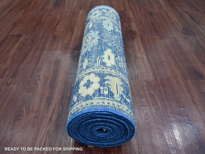 Blue 2'8" x 18'11" Oushak And Peshawar Hand knotted Wool Rug - Sku: O022289