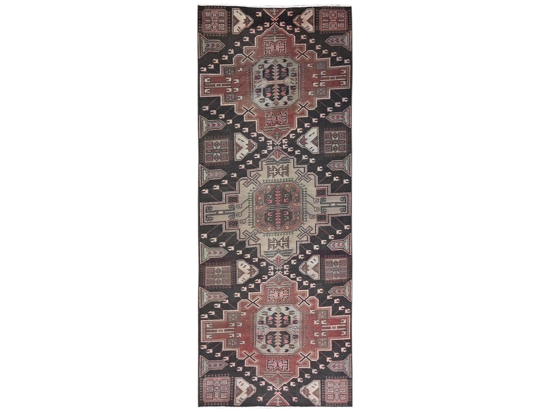 Brown 3'3" x 8'7" Vintage Hand knotted Wool Rug - Sku: O02228