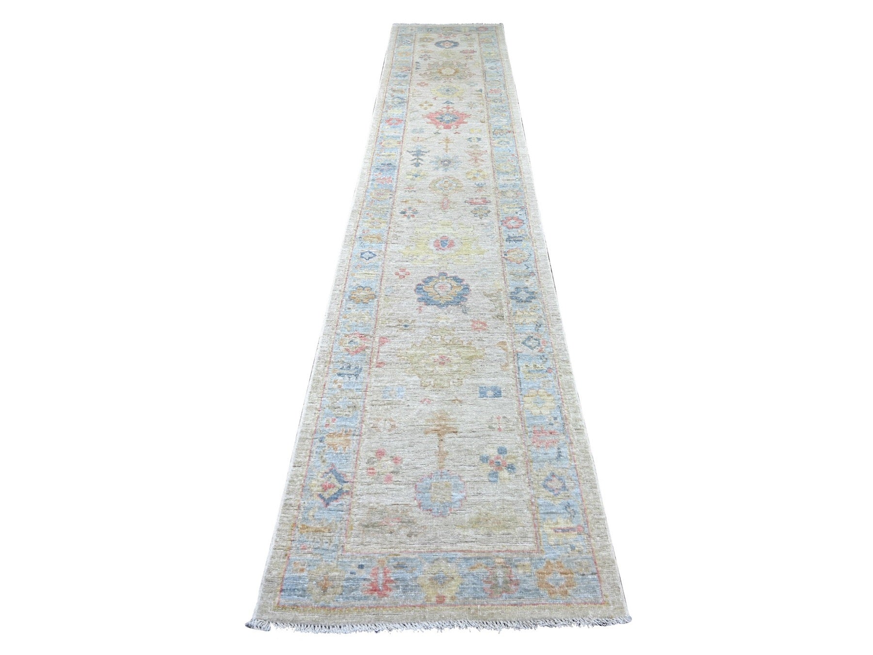 Oushak Oushak hand-knotted wool runner in Gray & Light Blue, 2'8" x 13'10" — SKU O022290