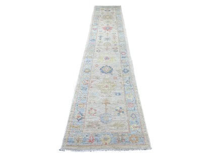 Oushak Oushak hand-knotted wool runner in Gray & Light Blue, 2'8" x 13'10" — SKU O022290