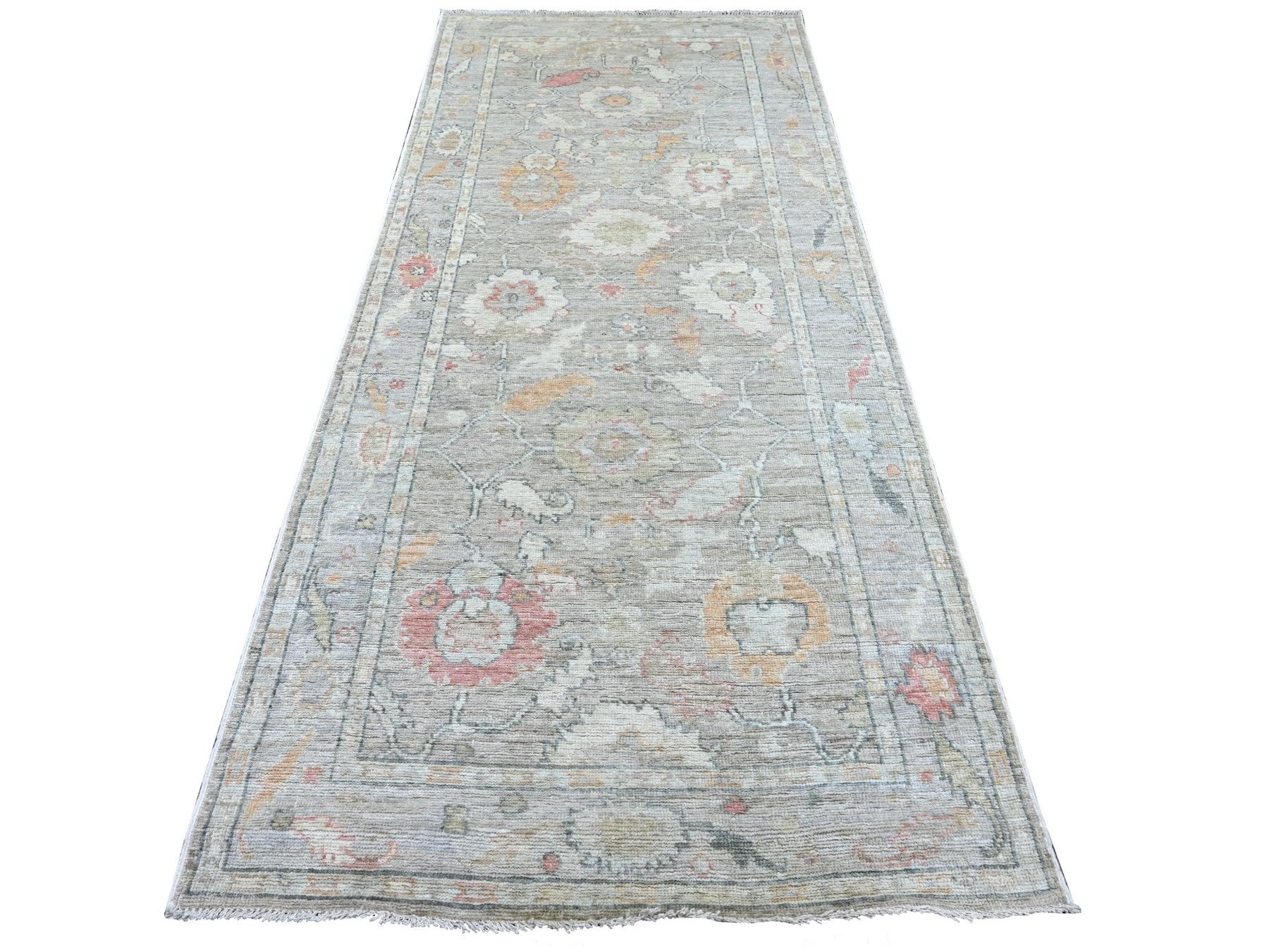 Oushak Oushak hand-knotted wool runner in Gray & Light Blue, 4' x 9'8" — SKU O022293
