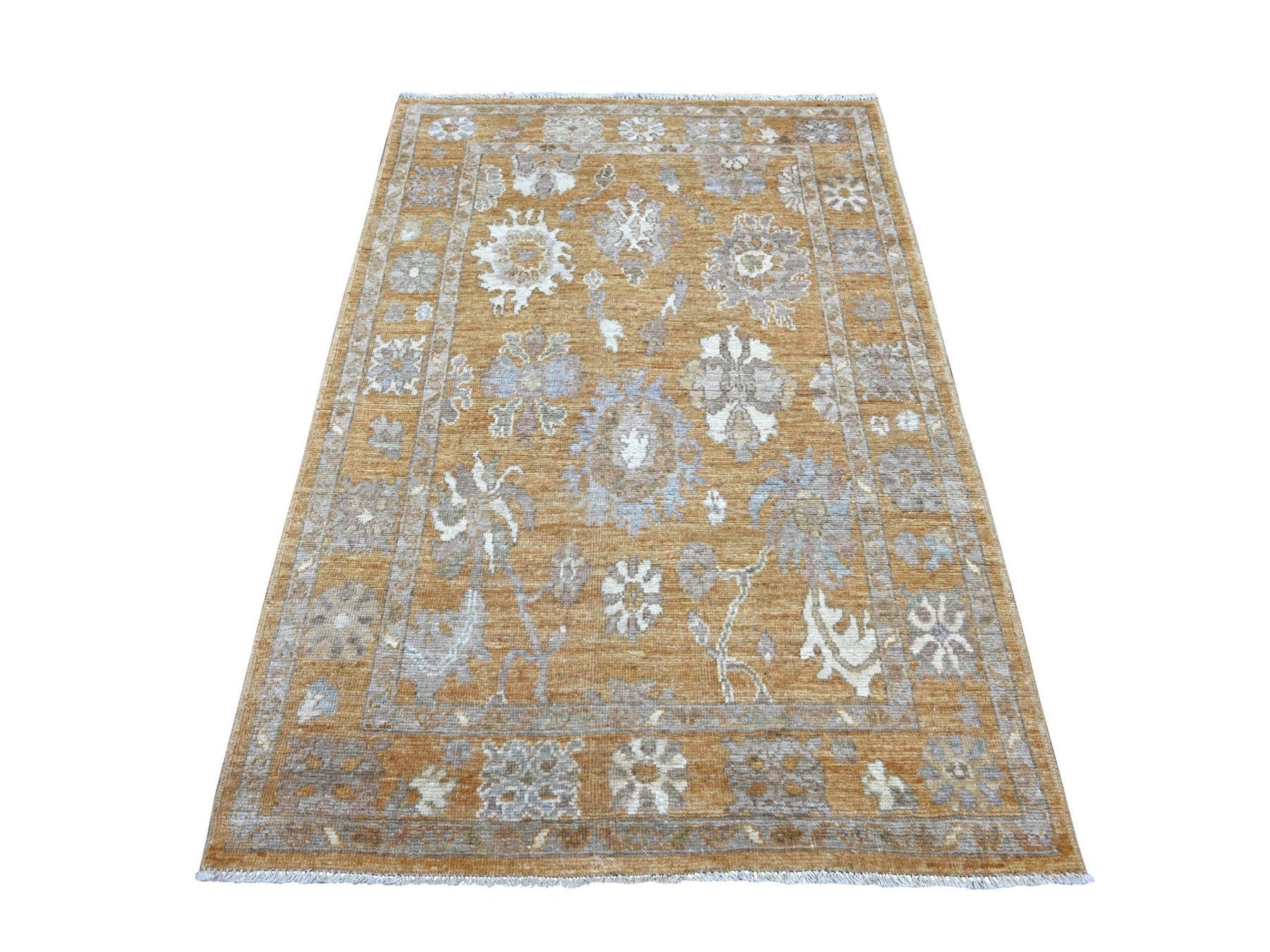 Brown 4'2" x 6'0" Oushak And Peshawar Hand knotted Wool Rug - Sku: O022294
