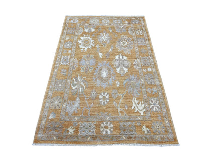 Brown 4'2" x 6'0" Oushak And Peshawar Hand knotted Wool Rug - Sku: O022294