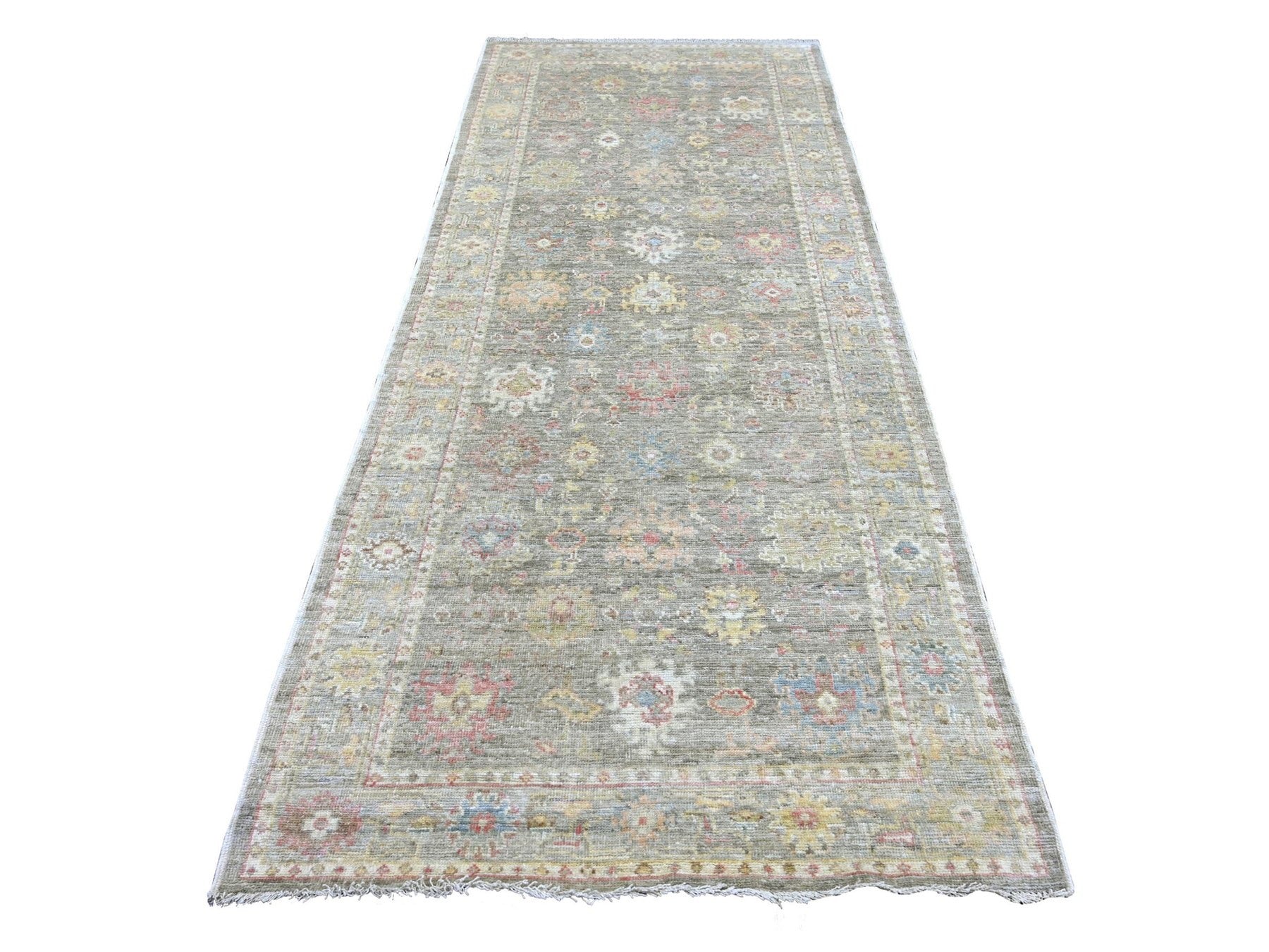 Brown 4'2" x 10'0" Oushak And Peshawar Hand knotted Wool Rug - Sku: O022296