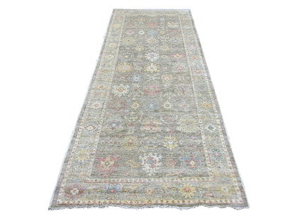 Brown 4'2" x 10'0" Oushak And Peshawar Hand knotted Wool Rug - Sku: O022296