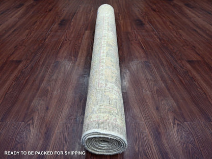 Brown 4'2" x 10'0" Oushak And Peshawar Hand knotted Wool Rug - Sku: O022296