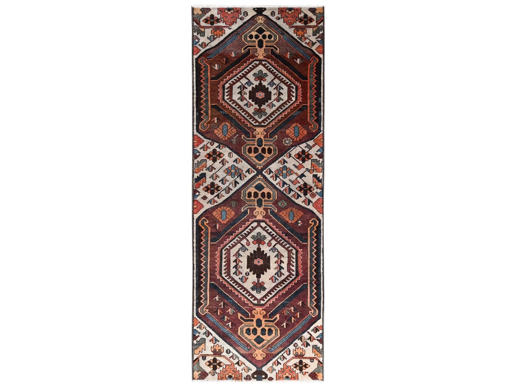 Vintage hand-knotted wool runner in Ivory, 3'1" x 9' — SKU O02229
