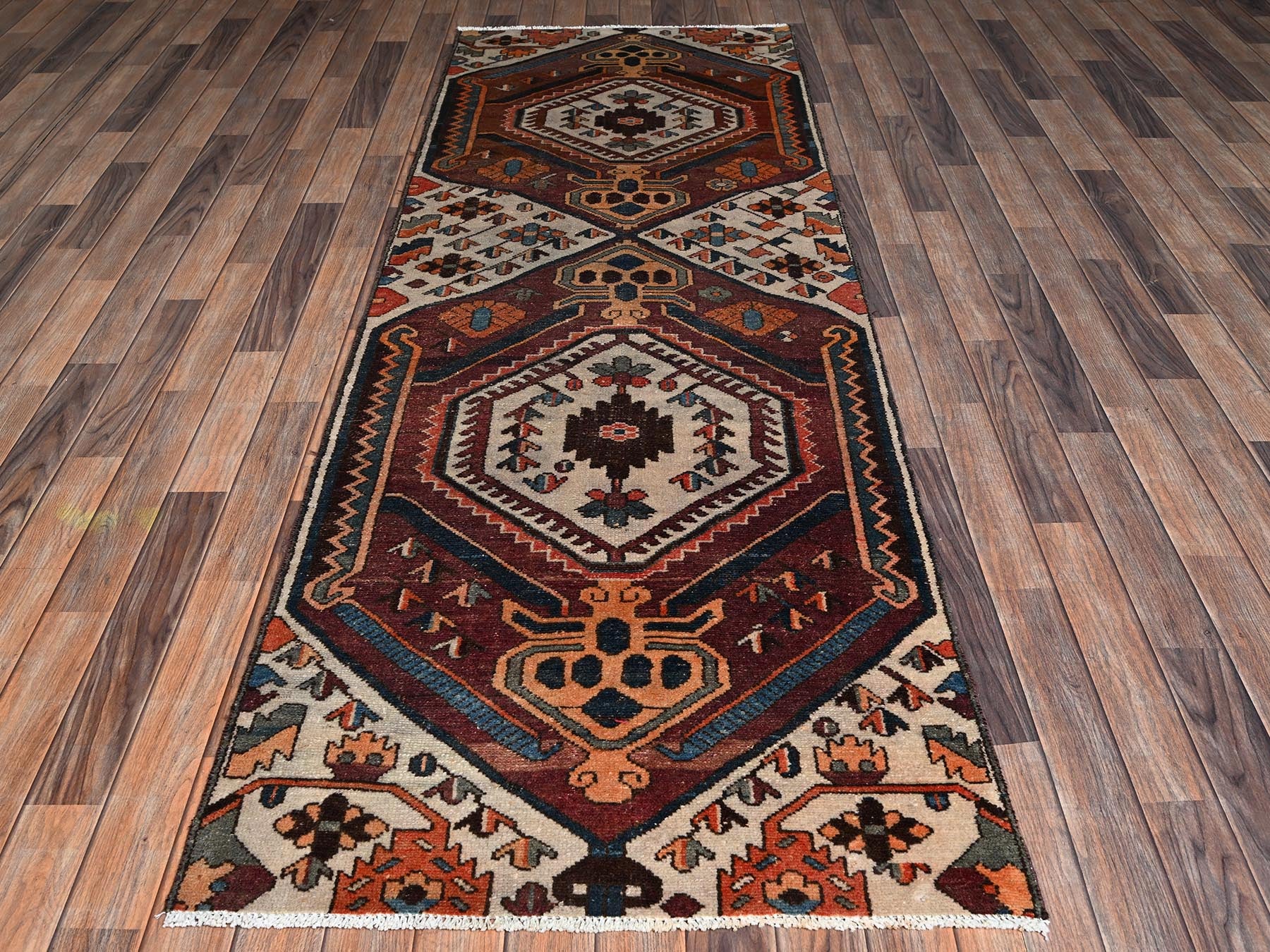 Vintage hand-knotted wool runner in Ivory, 3'1" x 9' — SKU O02229 (view 2)