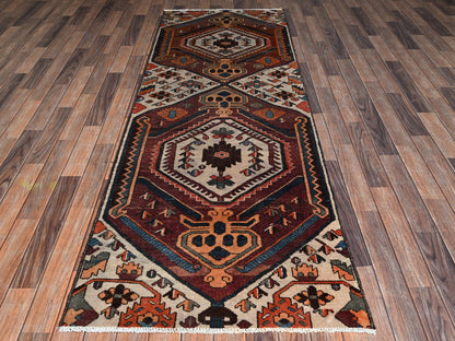 Vintage hand-knotted wool runner in Ivory, 3'1" x 9' — SKU O02229 (view 2)