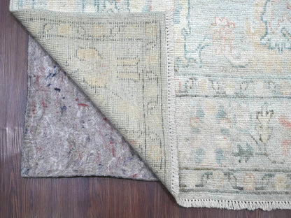 Blue 3'11" x 11'10" Oushak And Peshawar Hand knotted Wool Rug - Sku: O022300