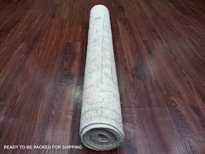 Blue 3'11" x 11'10" Oushak And Peshawar Hand knotted Wool Rug - Sku: O022300