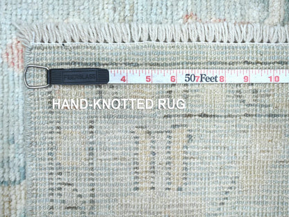Blue 3'11" x 11'10" Oushak And Peshawar Hand knotted Wool Rug - Sku: O022300
