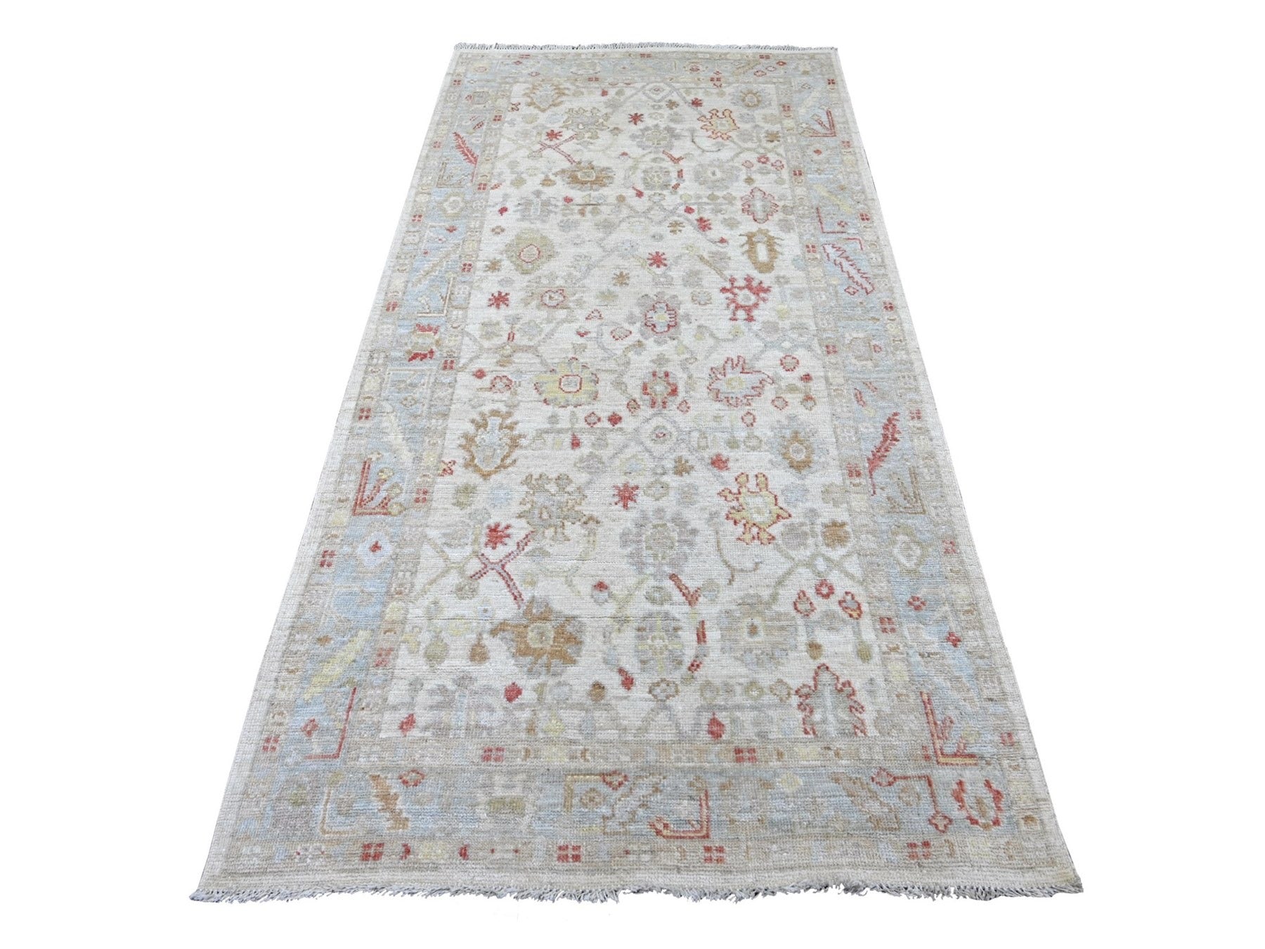 Oushak Oushak hand-knotted wool runner in Ivory & Gray, 4' x 8'3" — SKU O022302