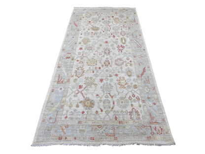 Oushak Oushak hand-knotted wool runner in Ivory & Gray, 4' x 8'3" — SKU O022302