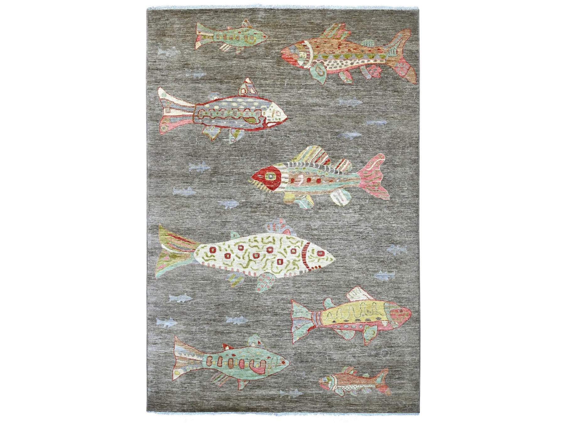 Grey 5'11" x 8'10" Modern and Contemporary Hand knotted Wool Rug - Sku: O022303
