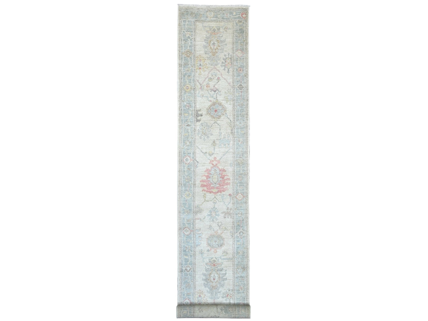 Oushak Oushak hand-knotted wool runner in Ivory & Gray, 2'8" x 19'2" — SKU O022307