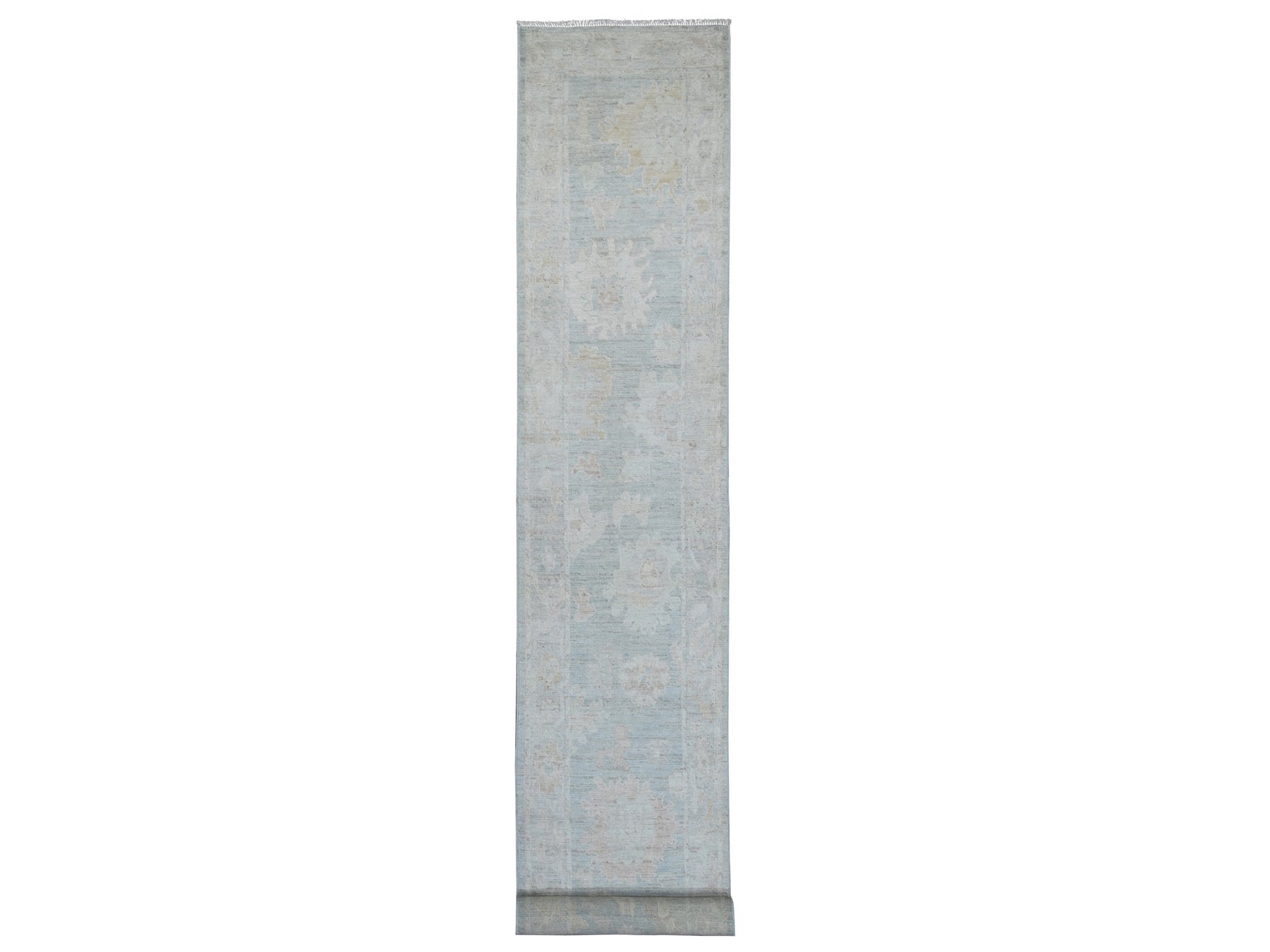 Oushak Ikat And Suzani Design hand-knotted wool runner in Gray & Light Gray, 2'9" x 20'2" — SKU O022308