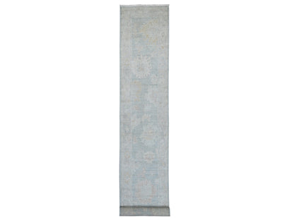 Oushak Ikat And Suzani Design hand-knotted wool runner in Gray & Light Gray, 2'9" x 20'2" — SKU O022308