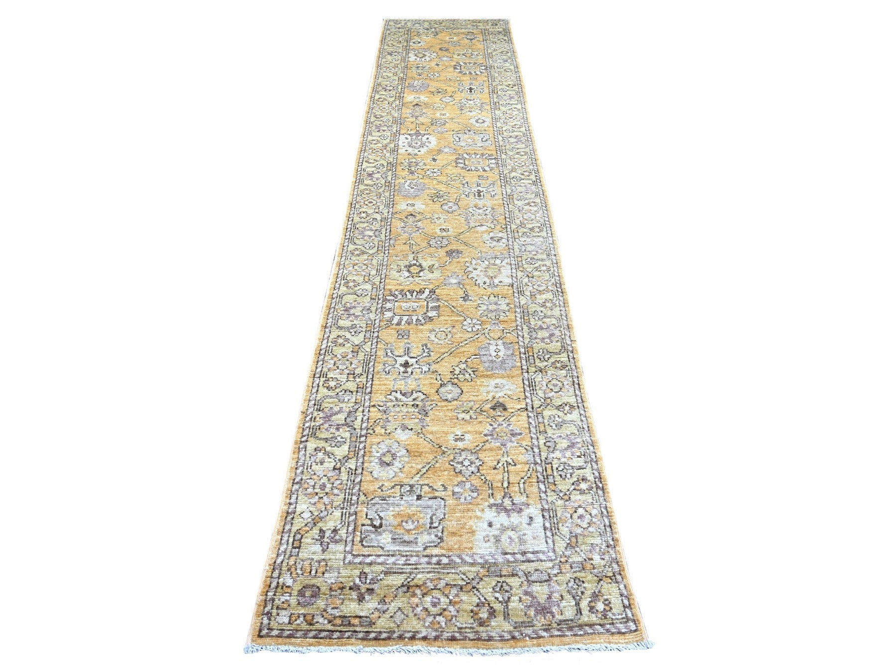 Brown 2'8" x 13'5" Oushak And Peshawar Hand knotted Wool Rug - Sku: O022309