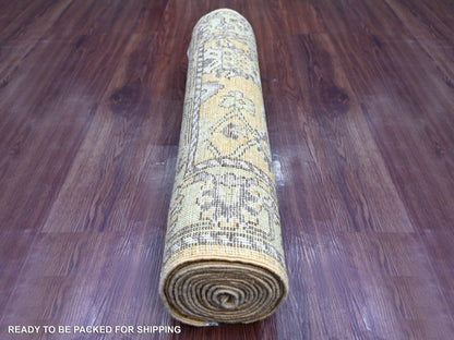Brown 2'8" x 13'5" Oushak And Peshawar Hand knotted Wool Rug - Sku: O022309