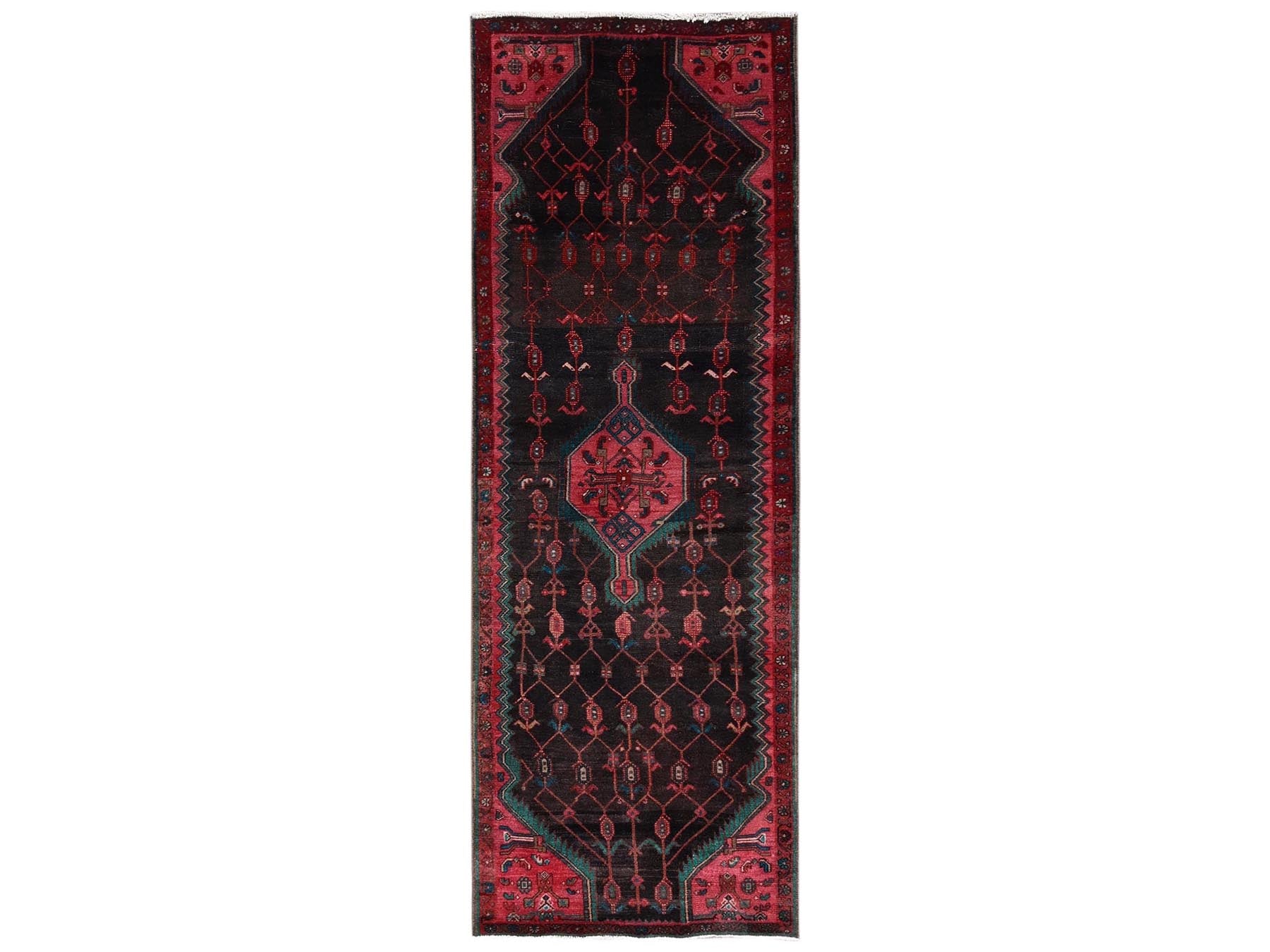 Brown 3'1" x 9'2" Vintage Hand knotted Wool Rug - Sku: O02230