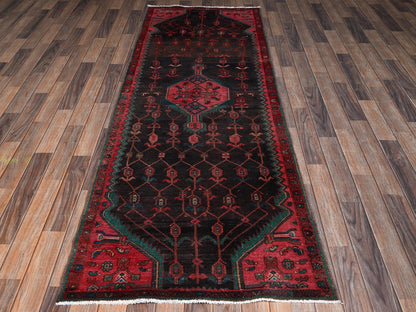 Brown 3'1" x 9'2" Vintage Hand knotted Wool Rug - Sku: O02230
