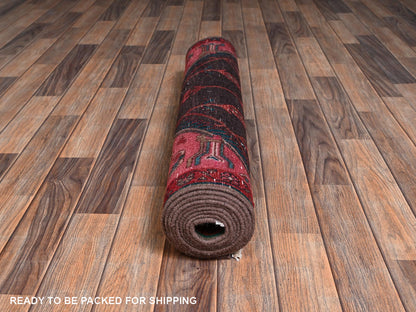 Brown 3'1" x 9'2" Vintage Hand knotted Wool Rug - Sku: O02230