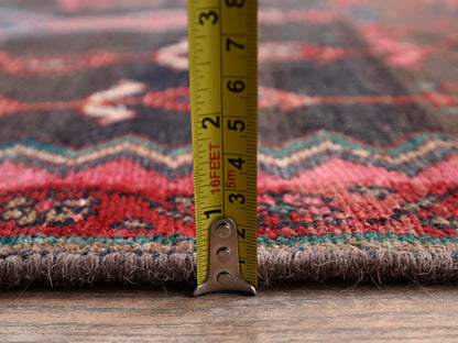 Brown 3'1" x 9'2" Vintage Hand knotted Wool Rug - Sku: O02230