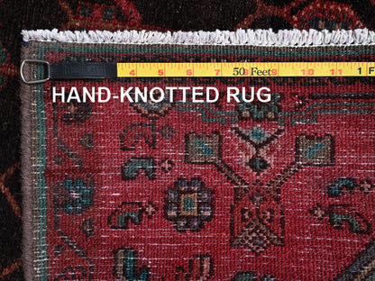 Brown 3'1" x 9'2" Vintage Hand knotted Wool Rug - Sku: O02230