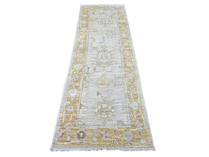 Grey 2'8" x 7'10" Oushak And Peshawar Hand knotted Wool Rug - Sku: O022310
