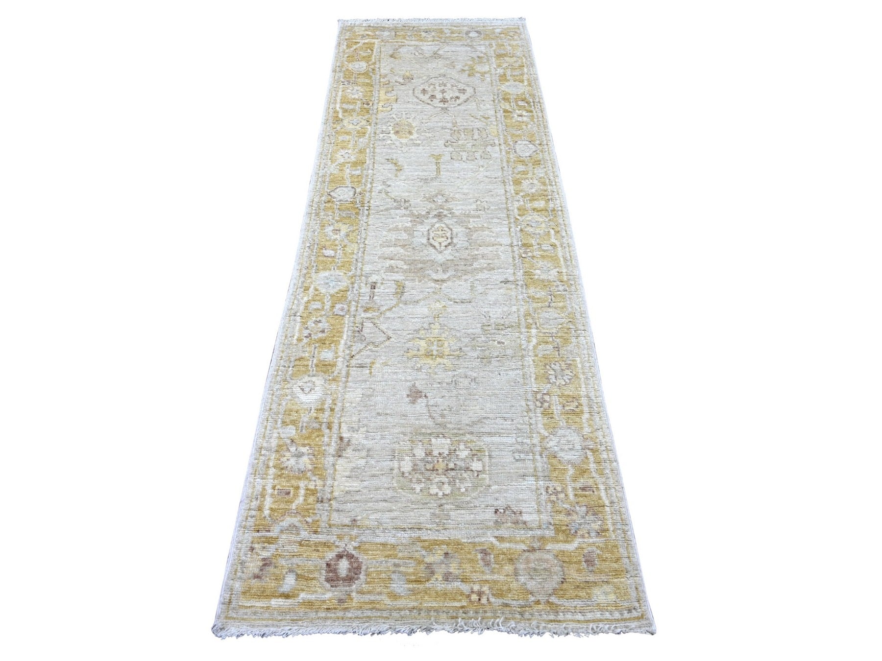 Grey 2'8" x 7'10" Oushak And Peshawar Hand knotted Wool Rug - Sku: O022310