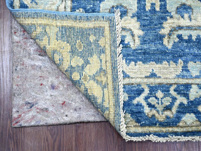 Blue 2'11" x 9'0" Oushak And Peshawar Hand knotted Wool Rug - Sku: O022312