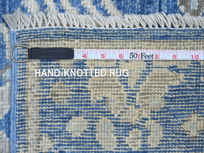 Blue 2'11" x 9'0" Oushak And Peshawar Hand knotted Wool Rug - Sku: O022312