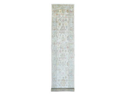 Oushak Oushak hand-knotted wool runner in Ivory & Light Blue, 2'9" x 15'7" — SKU O022313