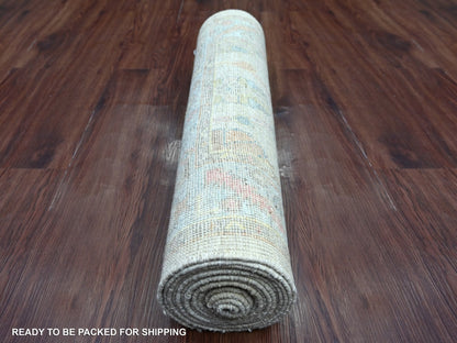 Oushak Oushak hand-knotted wool runner in Ivory & Light Blue, 2'9" x 15'7" — SKU O022313 (view 4)