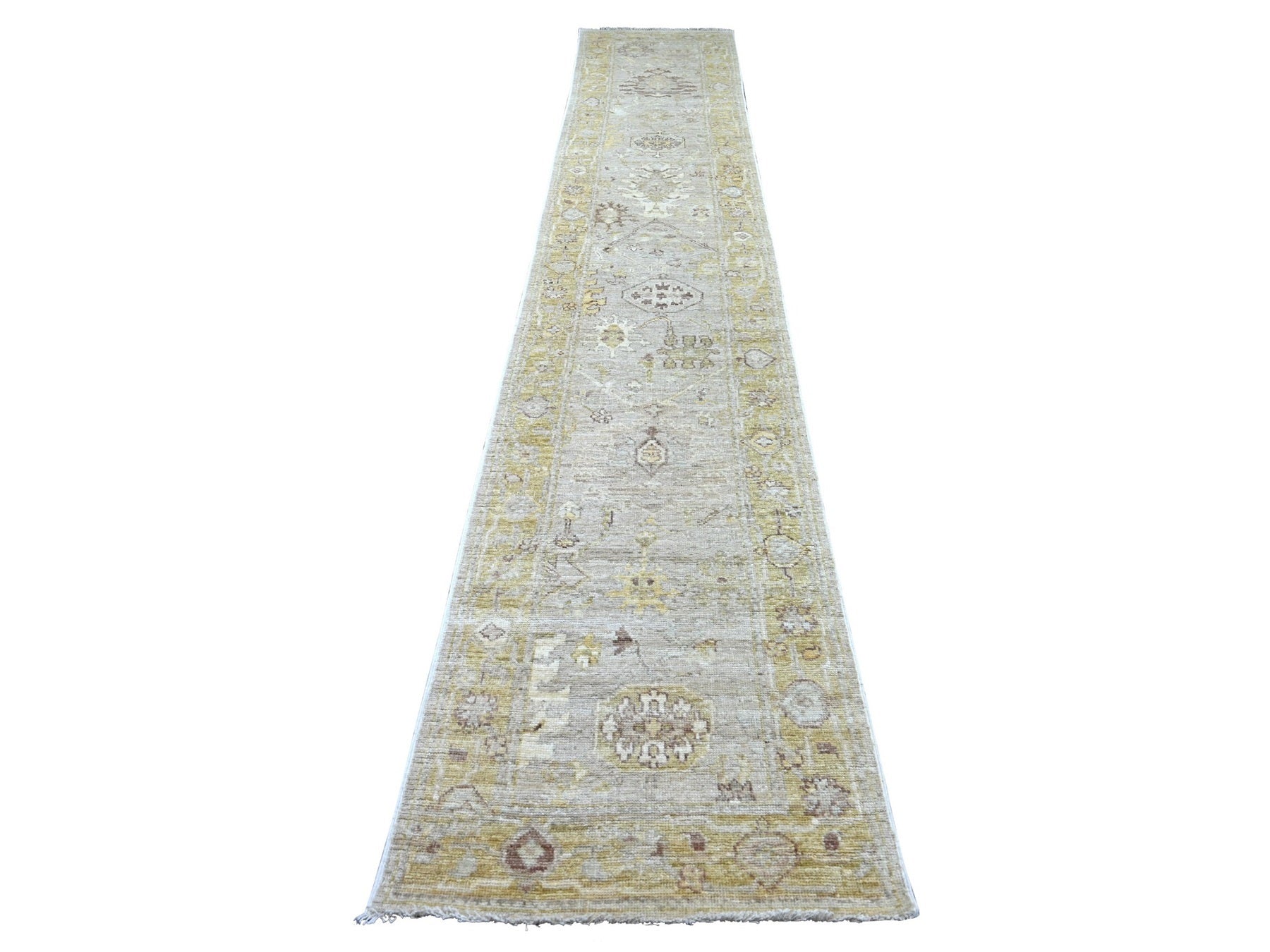 Oushak Oushak hand-knotted wool runner in Gray & Gold, 2'7" x 15'2" — SKU O022314