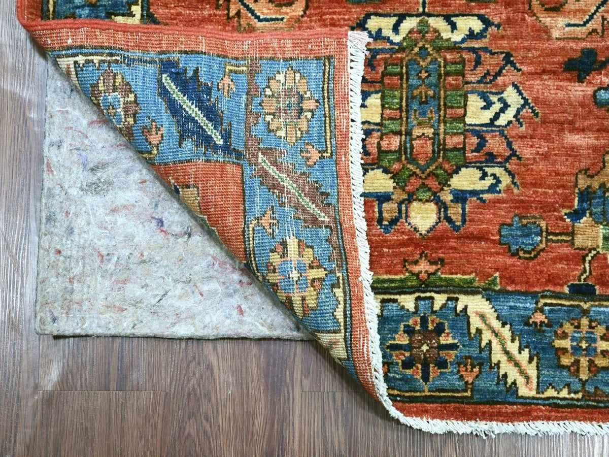 Heriz Tribal & Geometric hand-knotted wool runner in Orange & Blue, 3'1" x 15'4" — SKU O022318 (view 2)