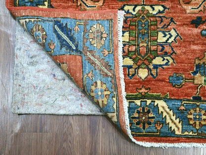 Heriz Tribal & Geometric hand-knotted wool runner in Orange & Blue, 3'1" x 15'4" — SKU O022318 (view 2)