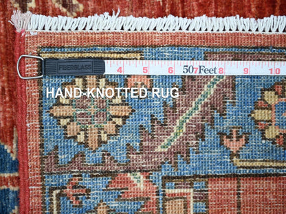 Heriz Tribal & Geometric hand-knotted wool runner in Orange & Blue, 3'1" x 15'4" — SKU O022318 (view 6)