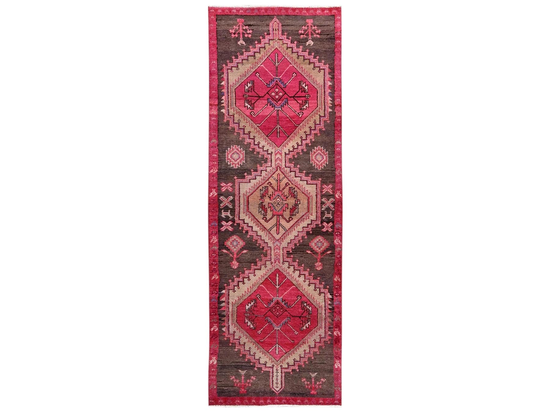 Brown 2'10" x 8'9" Vintage Hand knotted Wool Rug - Sku: O02231